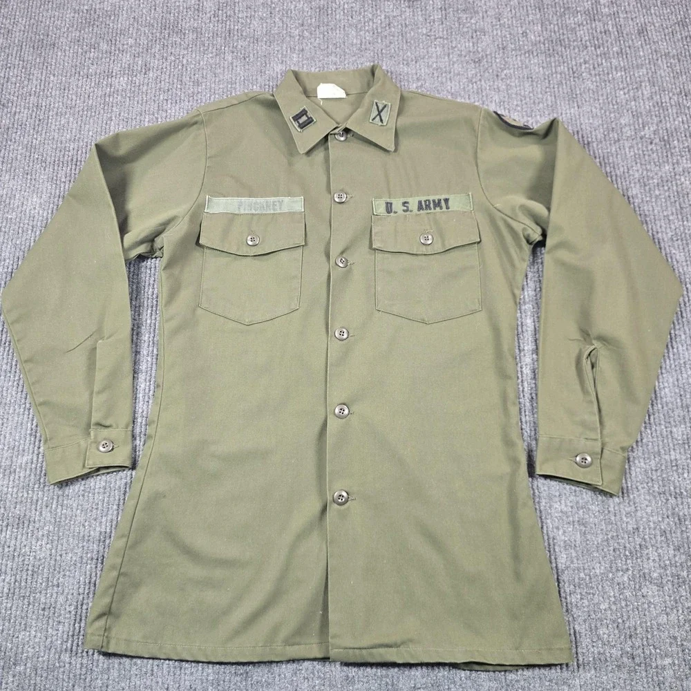 Vintage US Army Haywood‎ Co Shirt Mens Large Green Long Sleeve Utility 70s